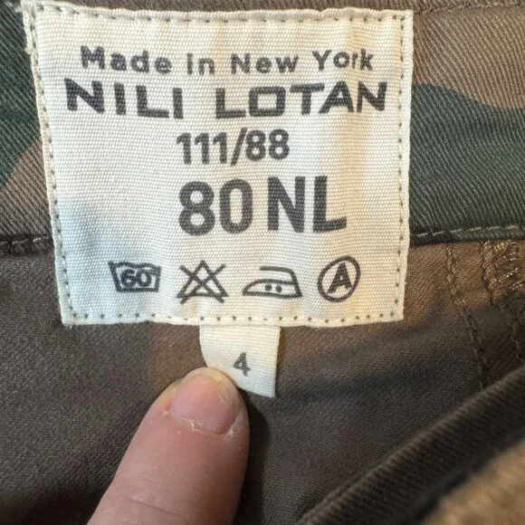 Nili Lotan Cropped French Military Pants Womens Green Camouflage Flat Front Sz 4 - Picture 4 of 12